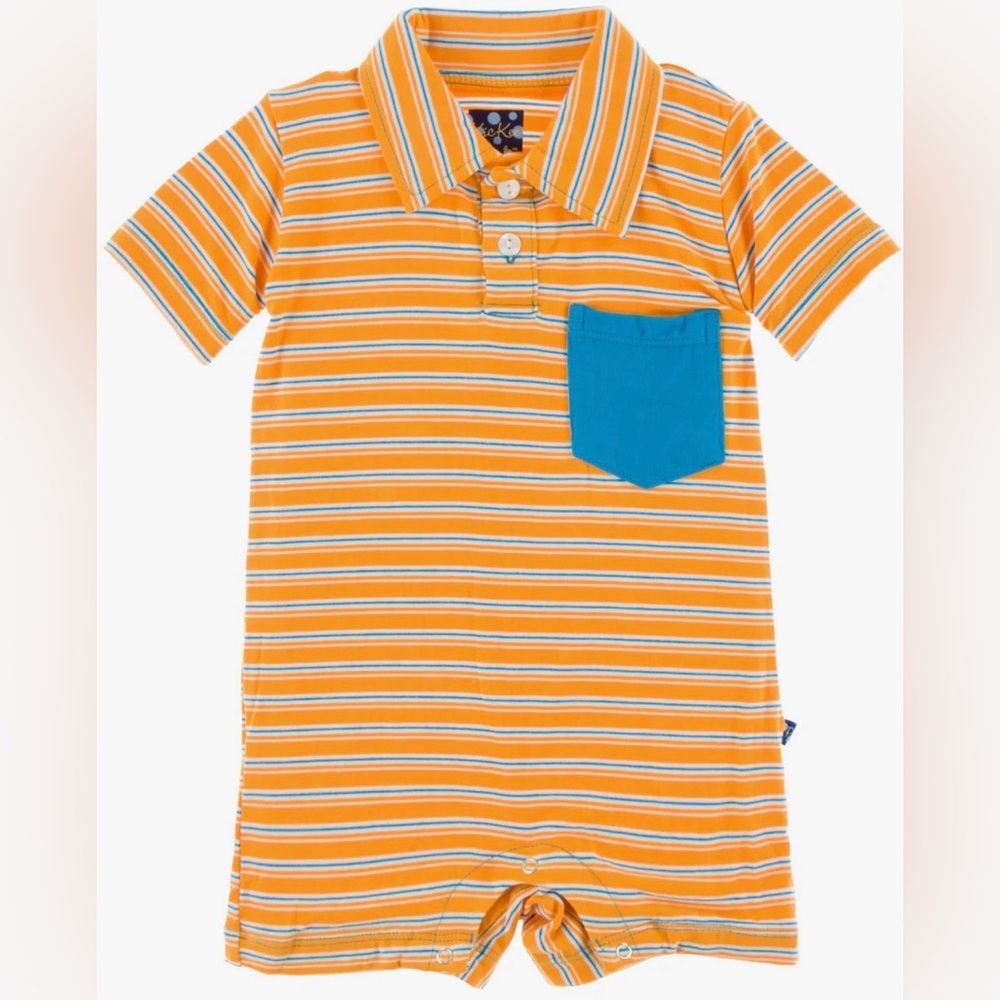 KicKee Pants Baby Boy Size 0-3 months Orange & Blue Shorts Romper
